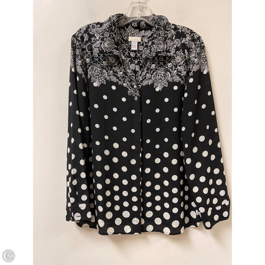 Blouse Long Sleeve By Chicos In Black & White, Size: M