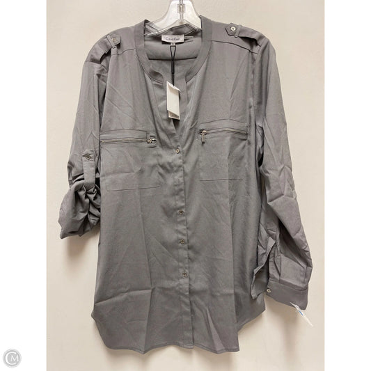 Blouse Long Sleeve By Calvin Klein In Grey, Size: Xl