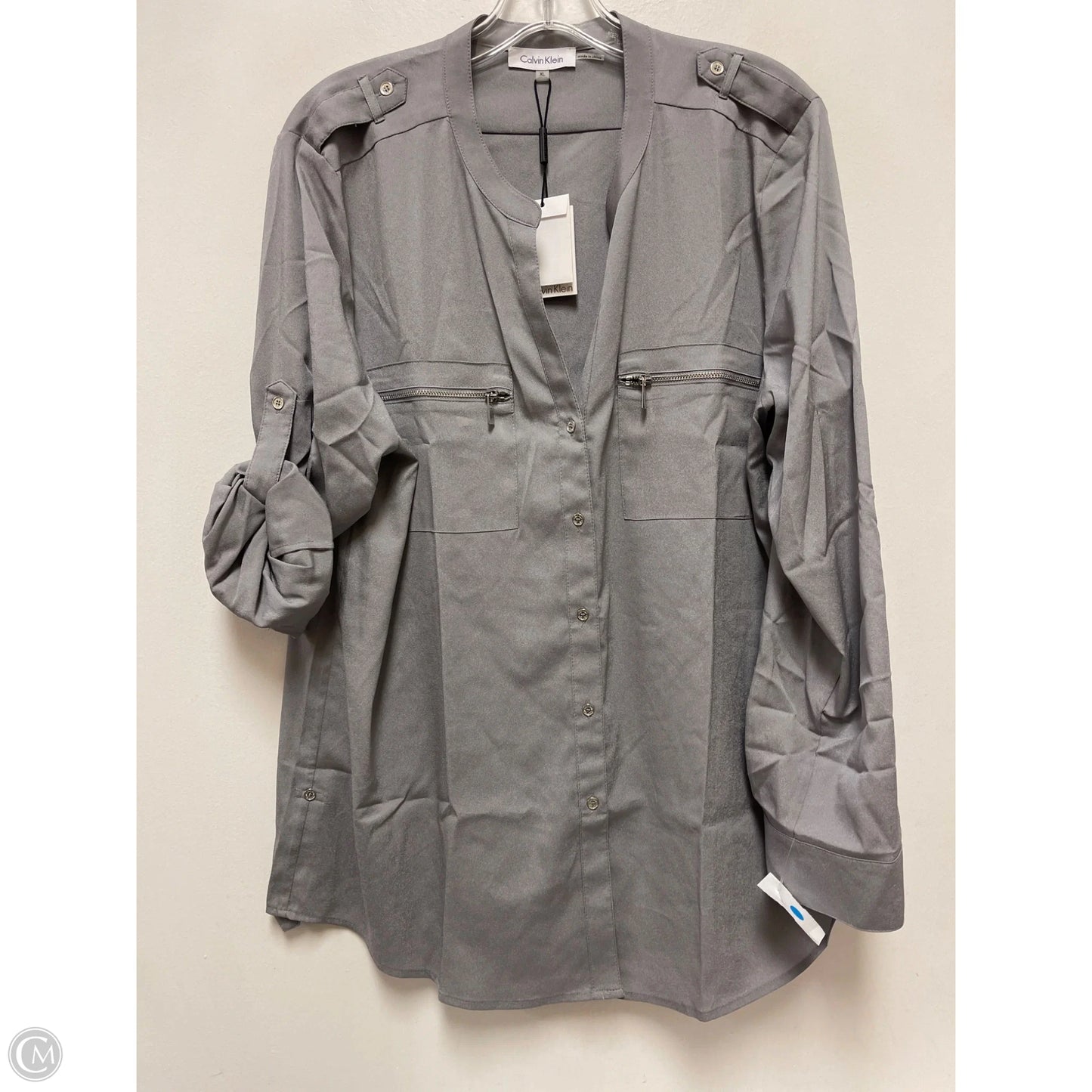 Blouse Long Sleeve By Calvin Klein In Grey, Size: Xl