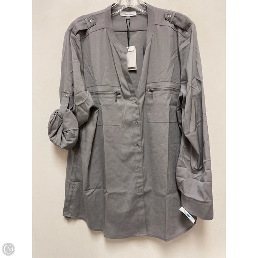 Blouse Long Sleeve By Calvin Klein In Grey, Size: Xl