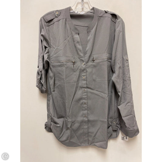 Blouse Long Sleeve By Calvin Klein In Grey, Size: M