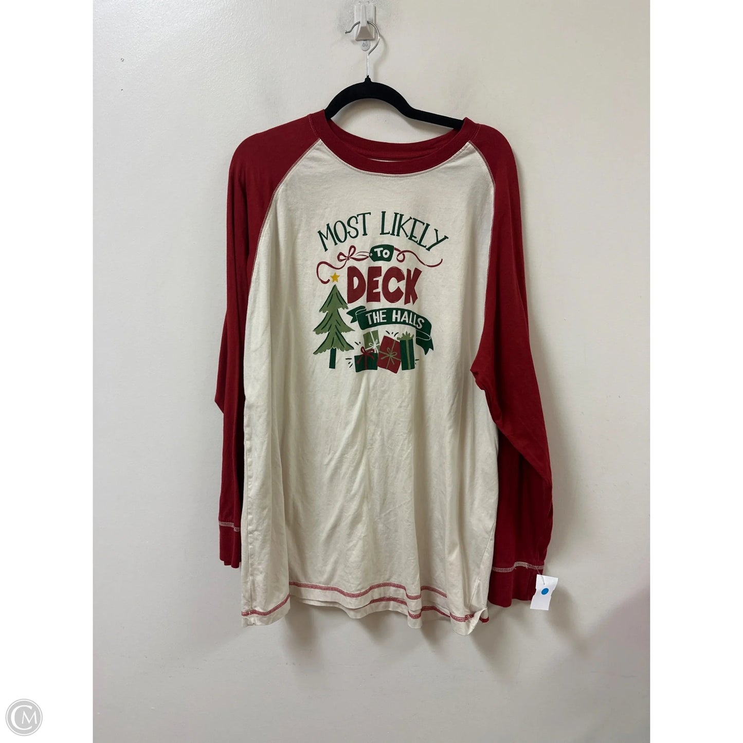 Top Long Sleeve By Clothes Mentor In Red & White, Size: 1x