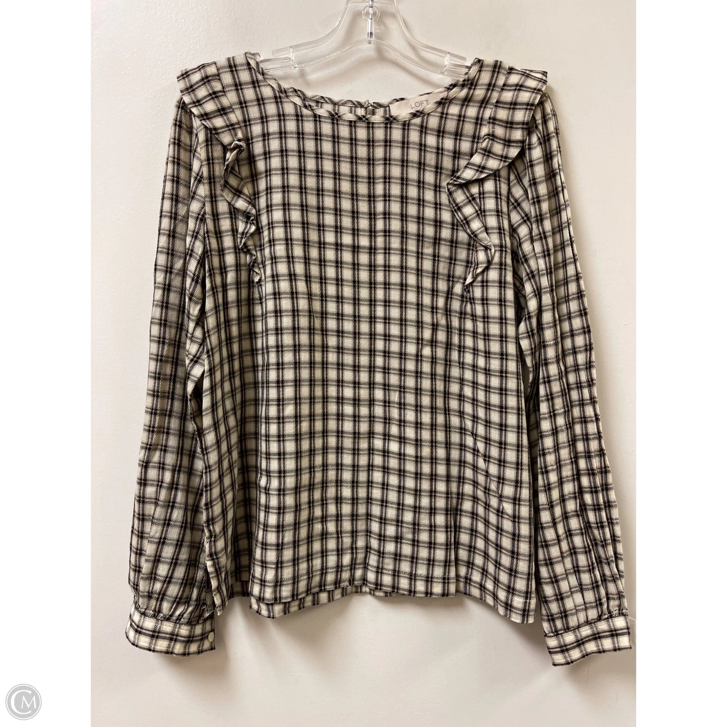 Top Long Sleeve By Loft In Black & Cream, Size: S