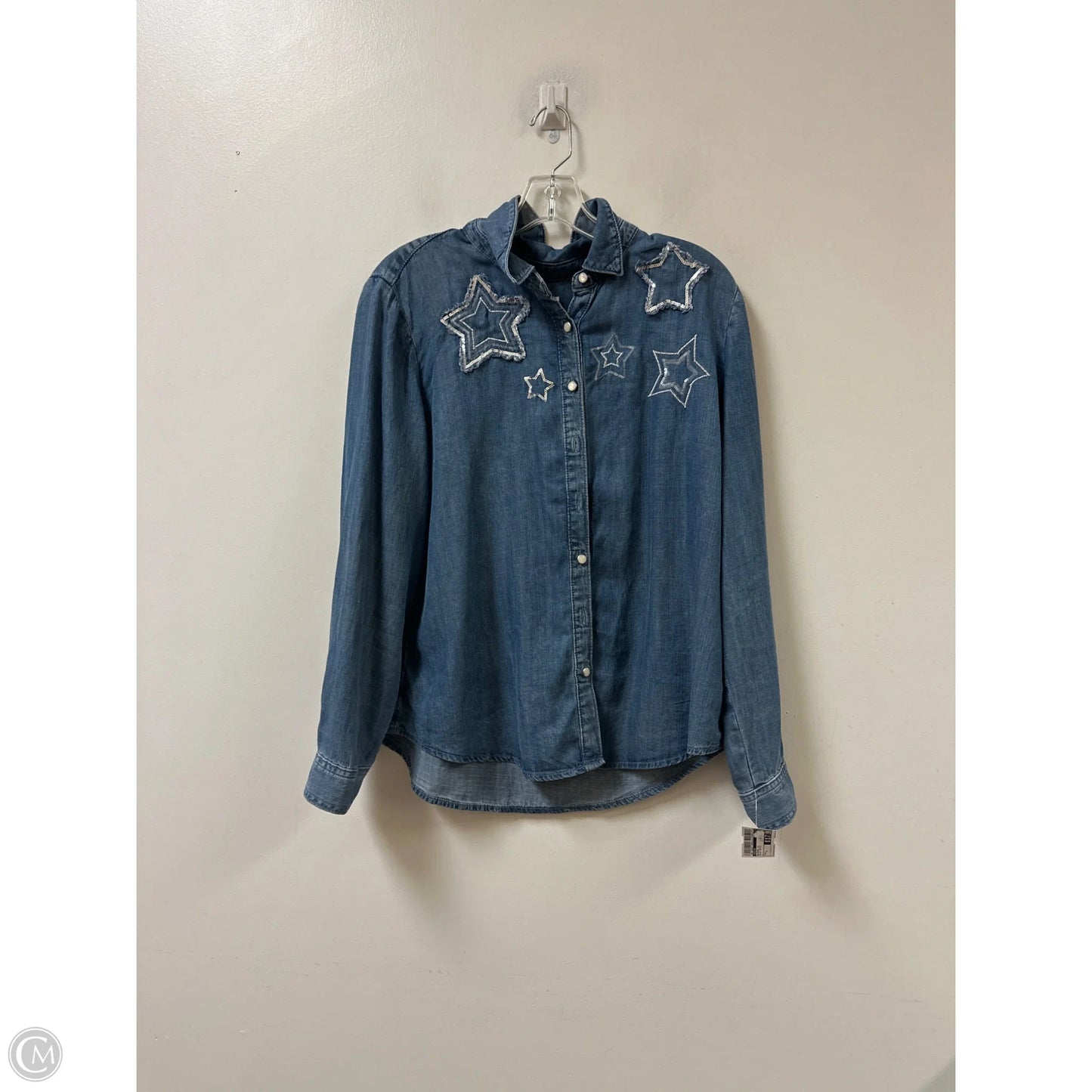Blouse Long Sleeve By Chicos In Blue Denim, Size: L