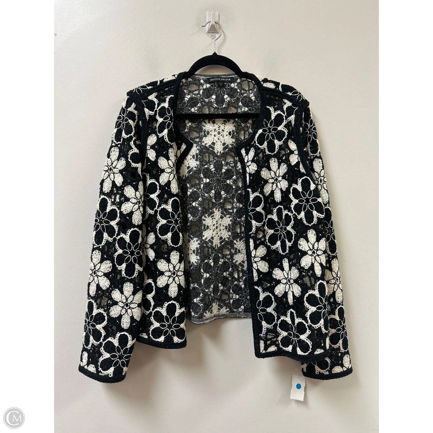 Sweater Cardigan By Boston Proper In Black & White, Size: Xl