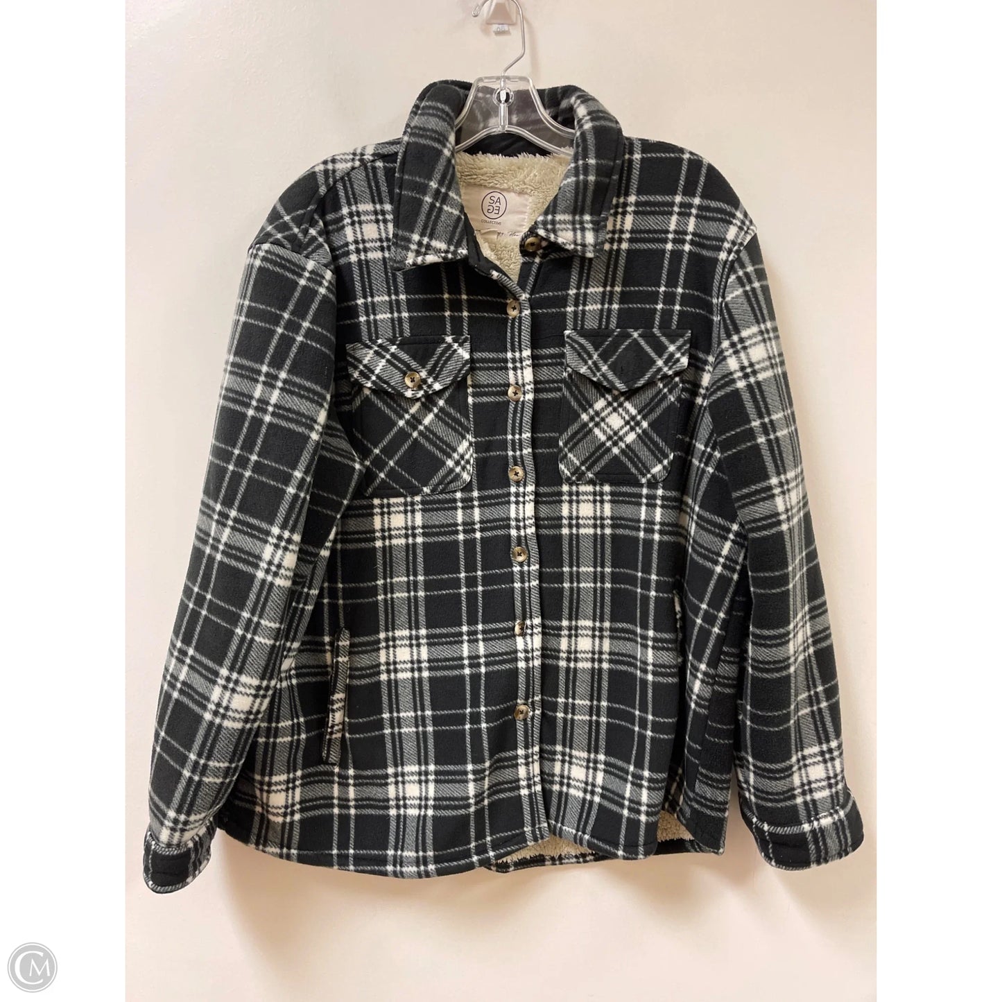 Jacket Shirt By Sage In Black & White, Size: Xl