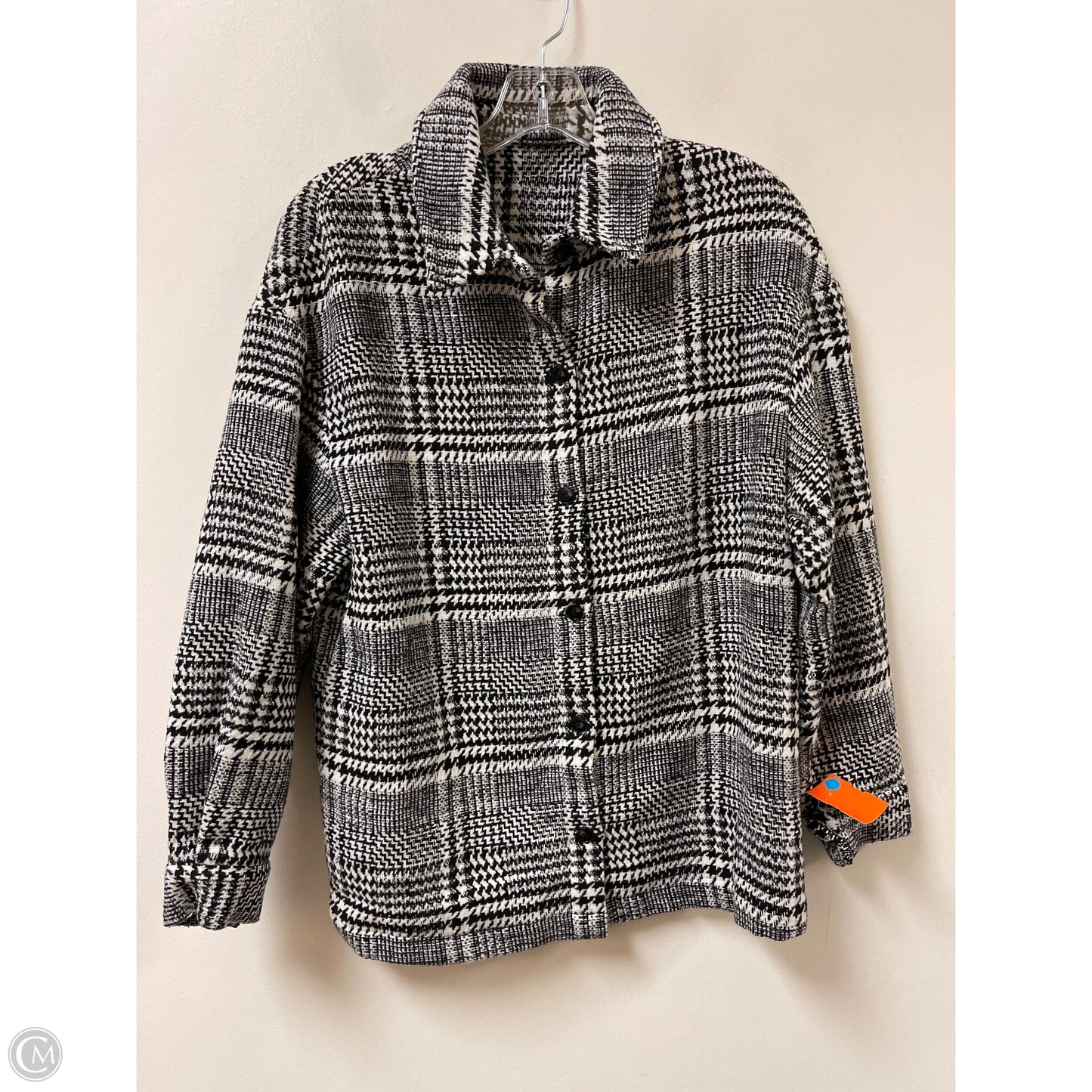 Jacket Shirt By Shein In Black & White, Size: M