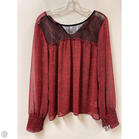 Top Long Sleeve By Pleione In Black & Red, Size: L