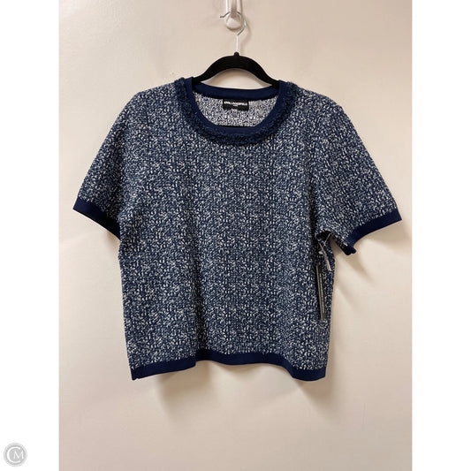 Top Short Sleeve Designer By Karl Lagerfeld In Blue & White, Size: L