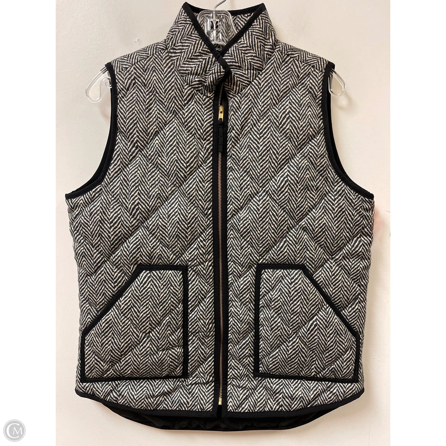 Vest Puffer & Quilted By J. Crew In Black & Cream, Size: M