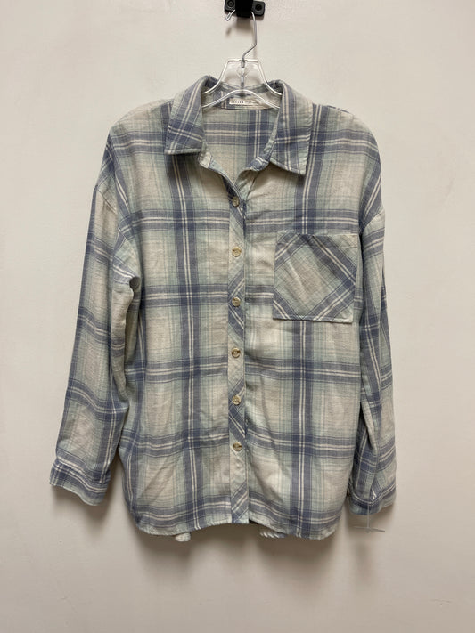 Blouse Long Sleeve By Clothes Mentor In Blue & White, Size: M