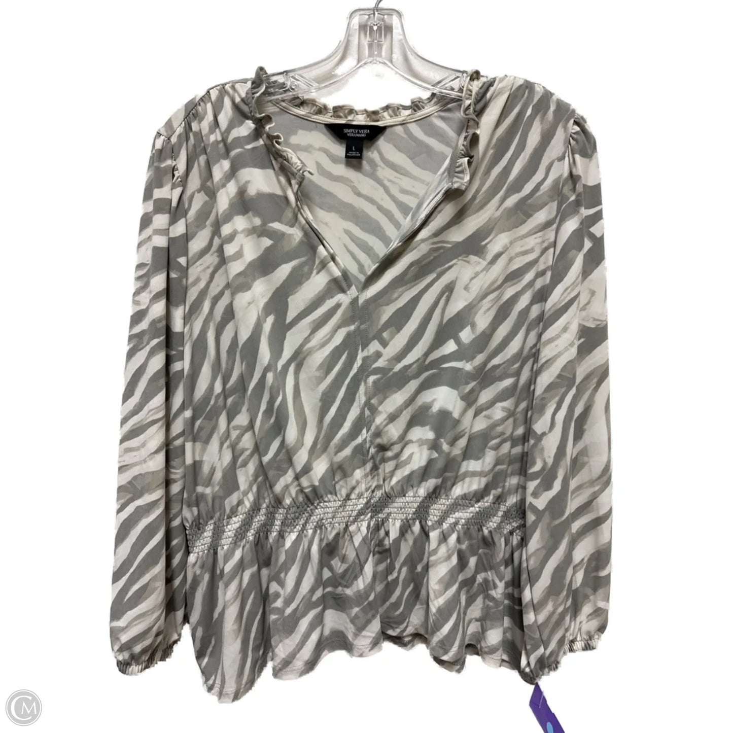 Top Long Sleeve By Simply Vera In Cream & Grey, Size: L
