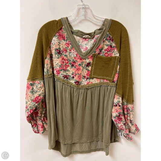 Tunic Long Sleeve By Pol In Green & Pink, Size: S