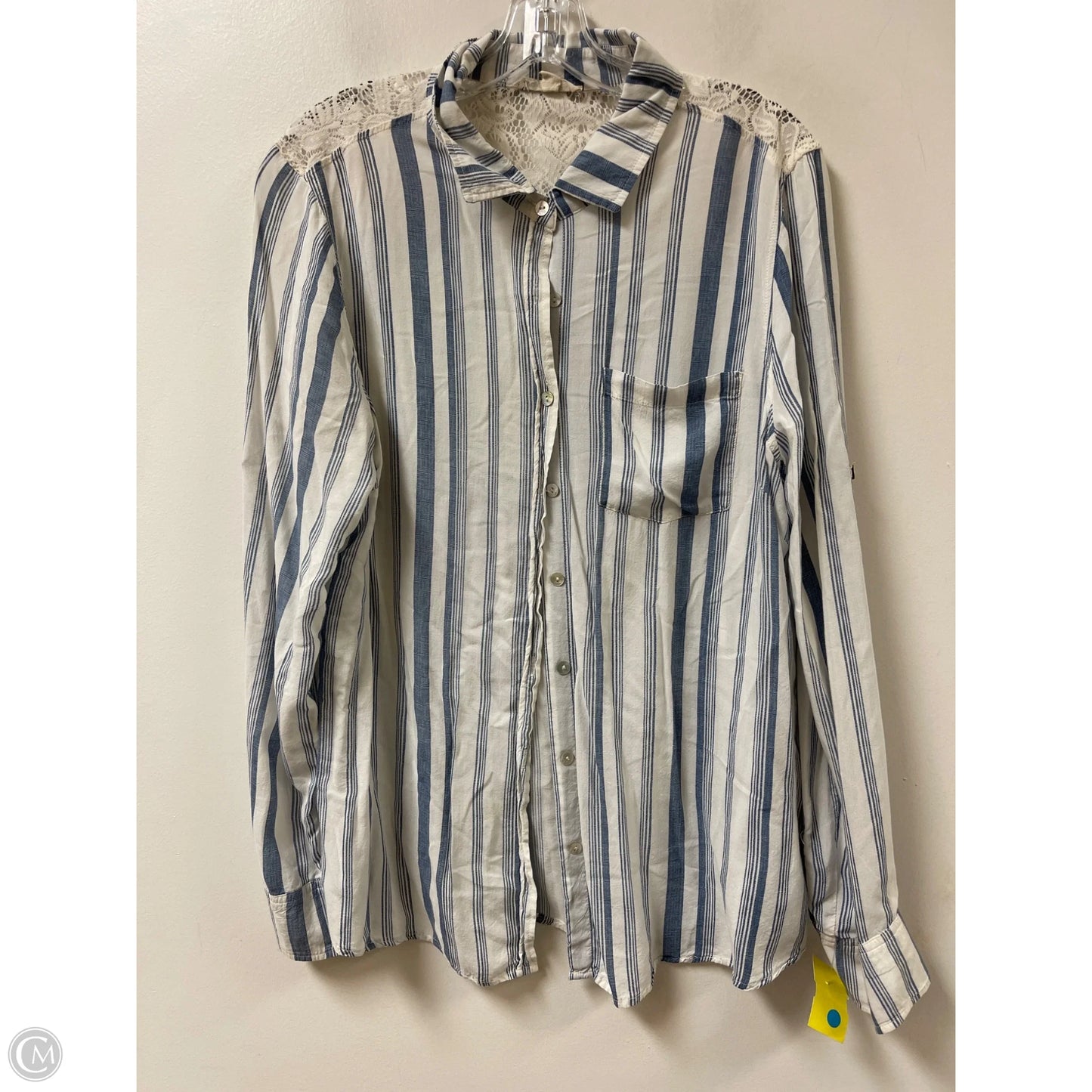 Blouse Long Sleeve By About A Girl In Blue & White, Size: Xl