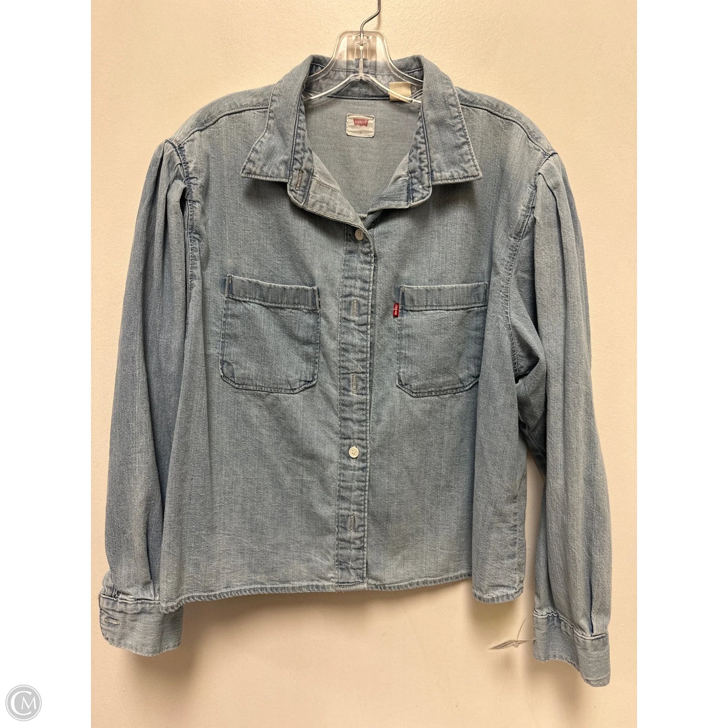 Blouse Long Sleeve By Levis In Blue Denim, Size: M