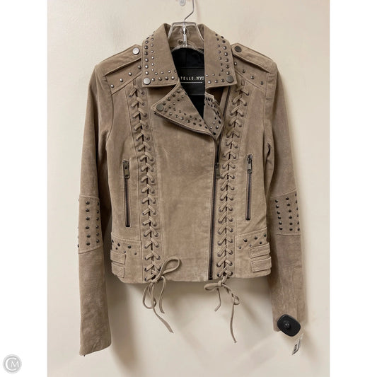 Jacket Moto Leather By Bagatelle In Taupe, Size: S