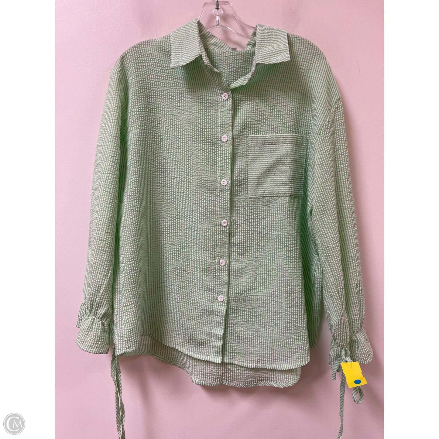Blouse Long Sleeve By Clothes Mentor In Green & White, Size: S