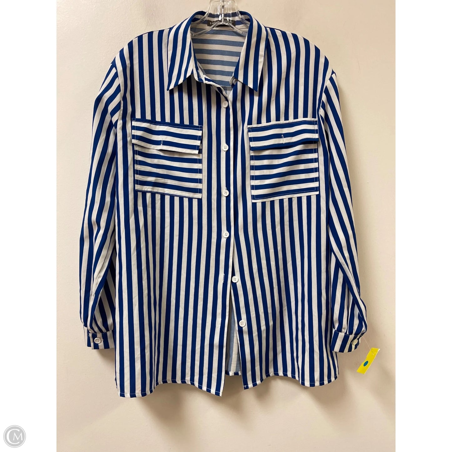 Blouse Long Sleeve By Shein In Blue & White, Size: S