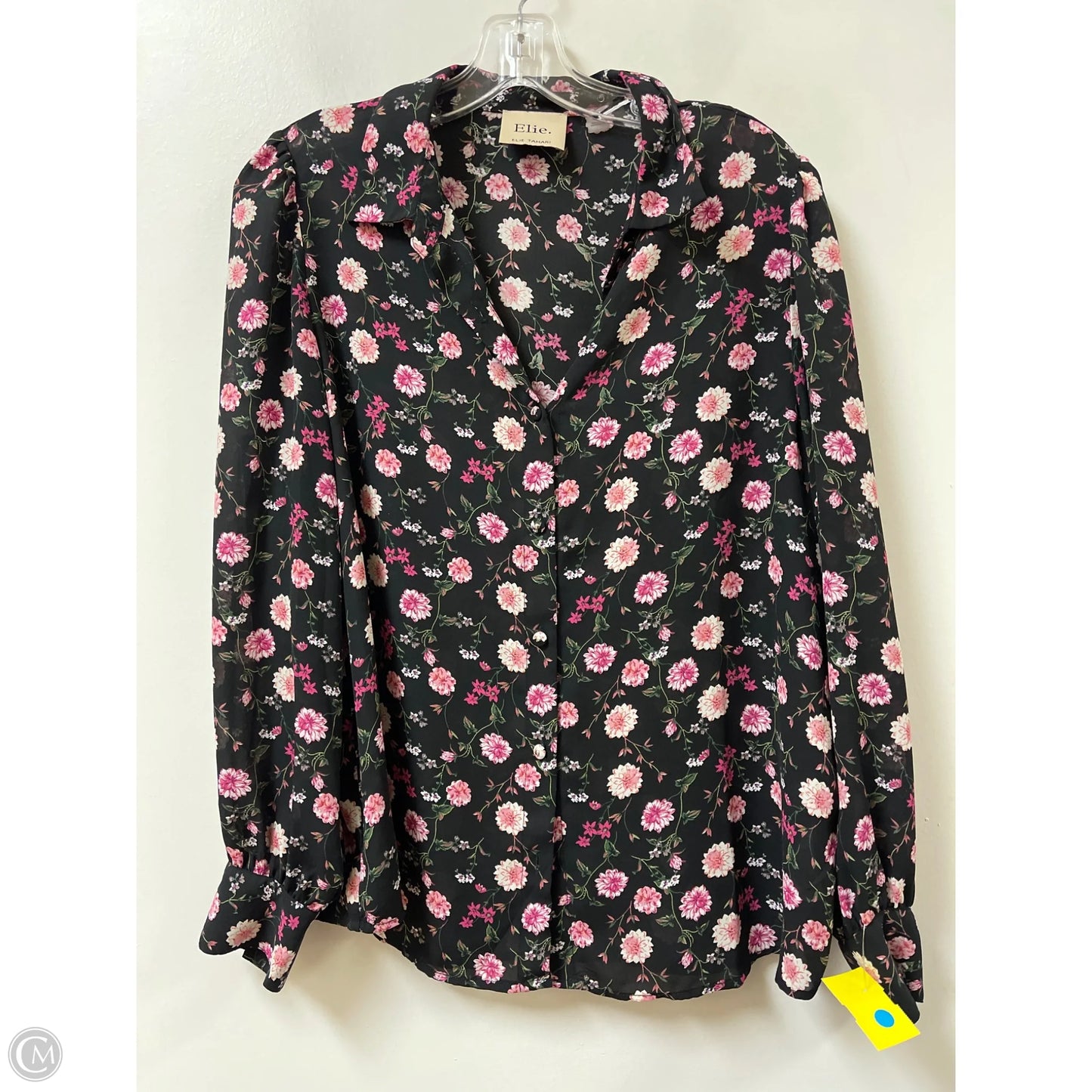 Blouse Long Sleeve By Elie Tahari In Black & Pink, Size: M