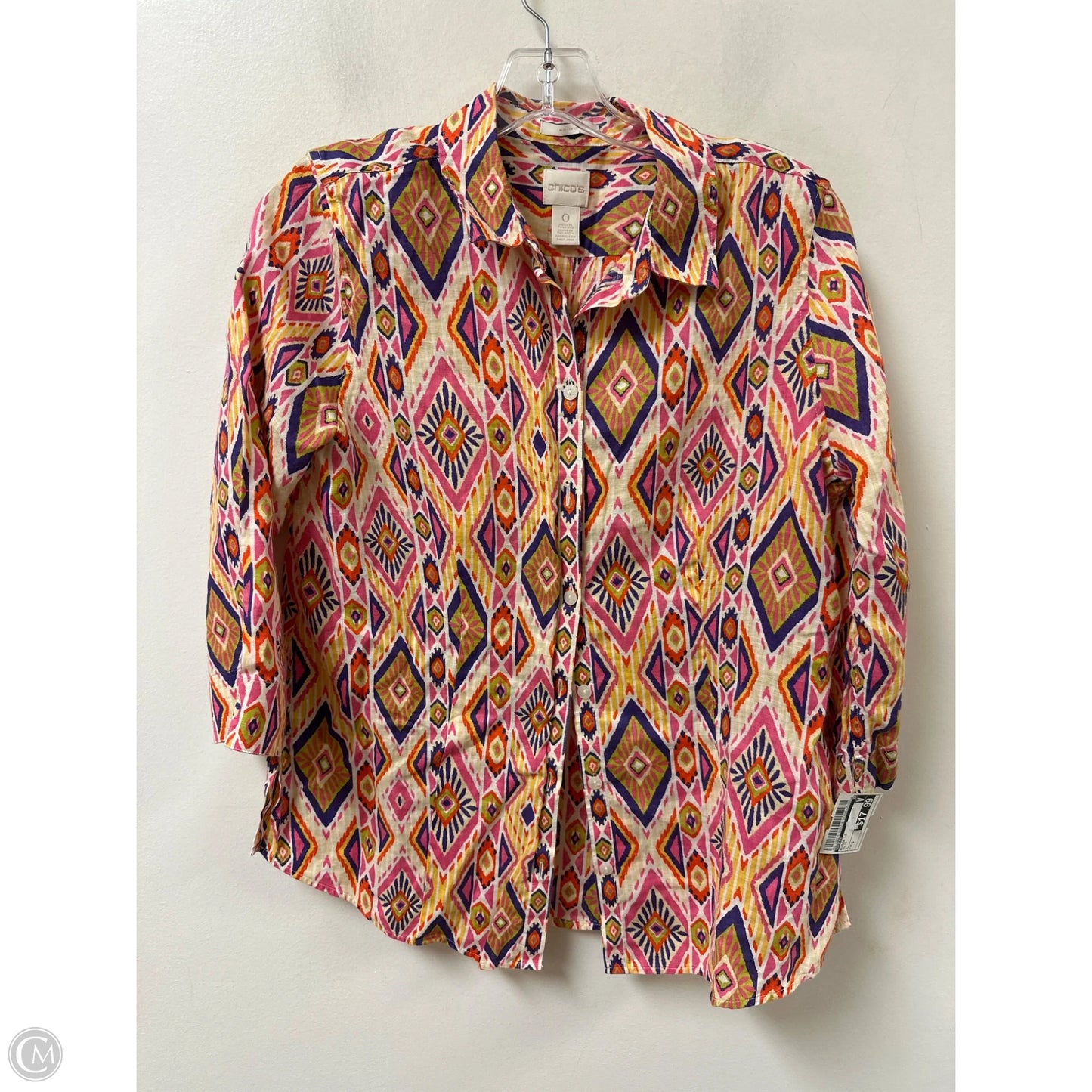 Blouse Long Sleeve By Chicos In Multi-colored, Size: S