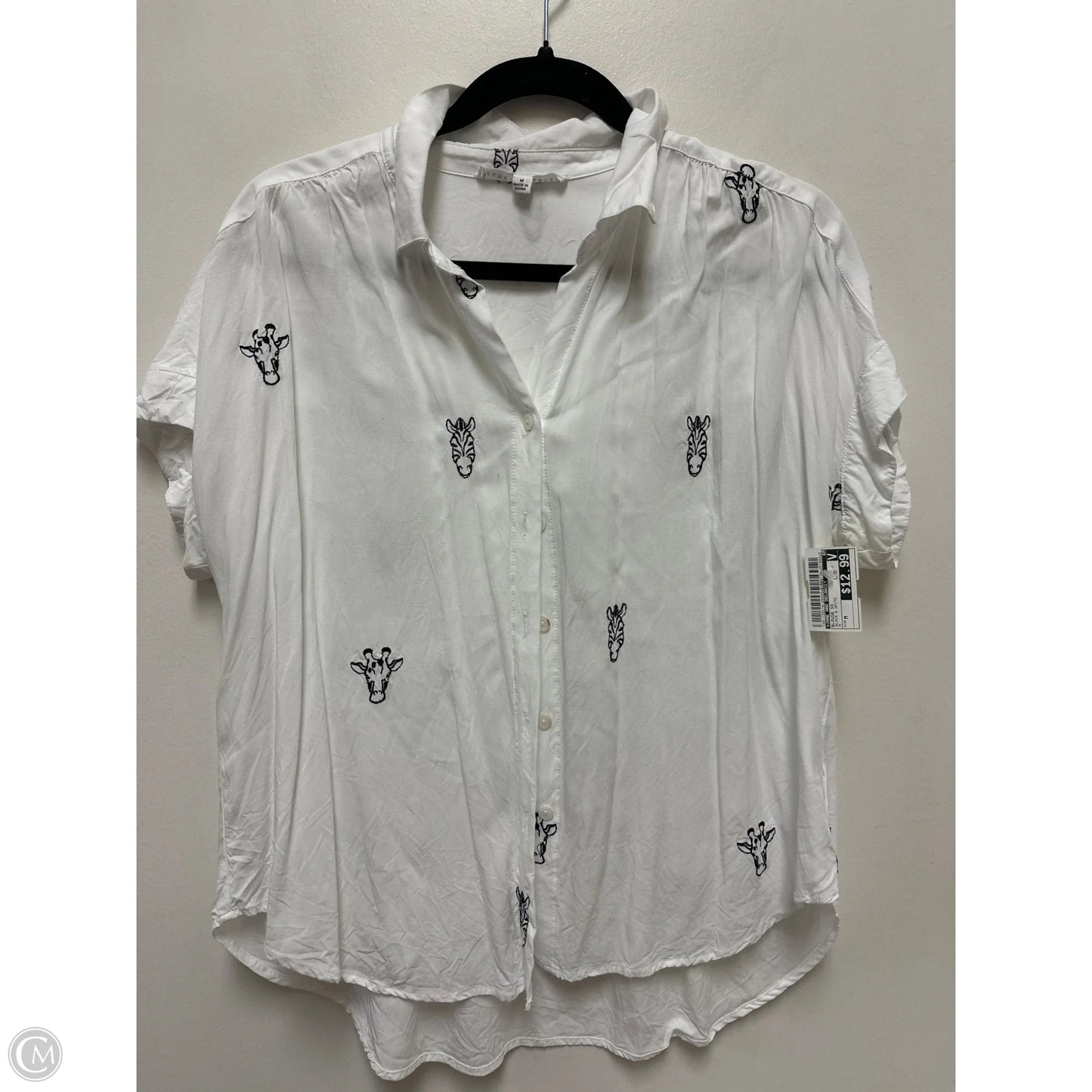 Blouse Short Sleeve By Jane And Delancey In Black & White, Size: M