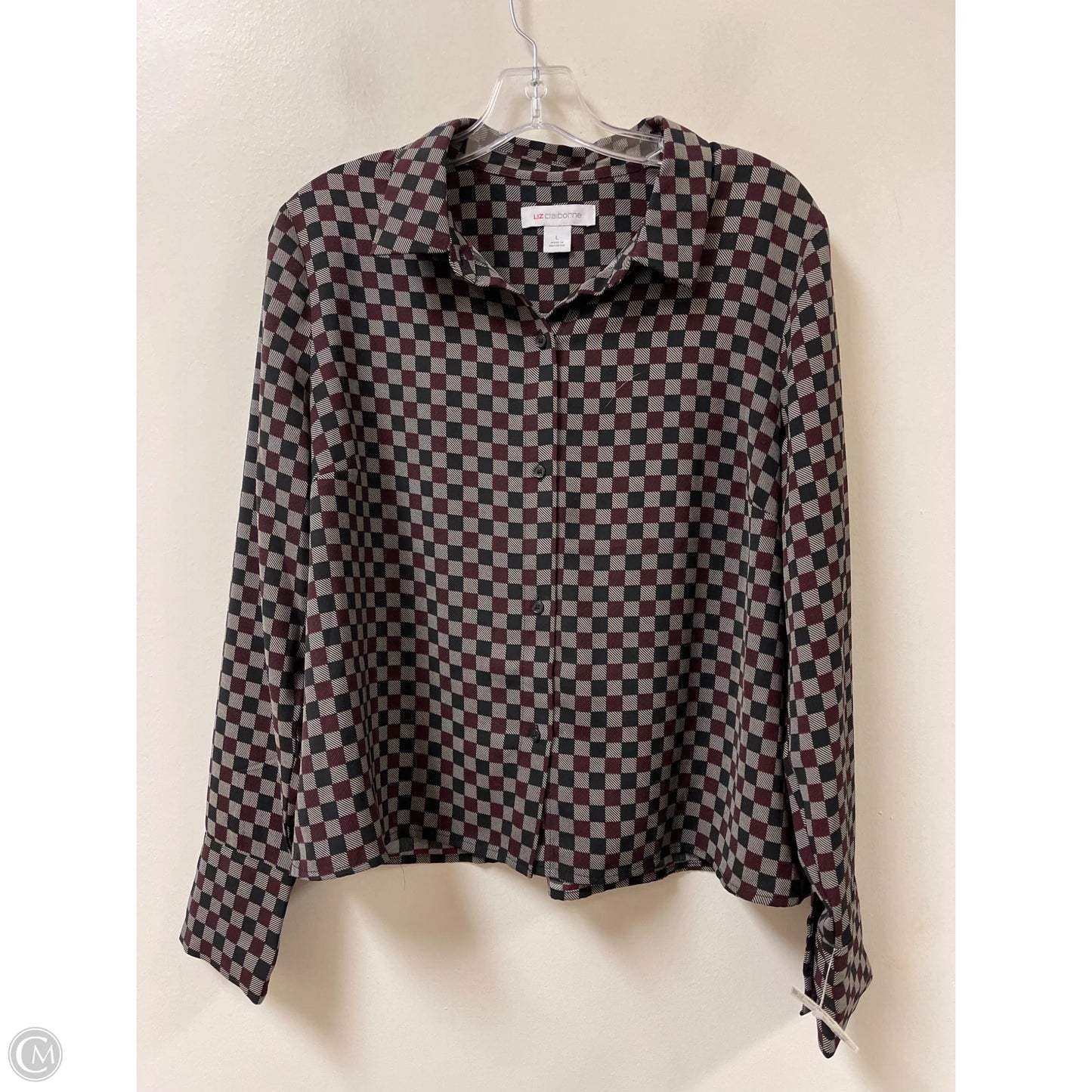 Blouse Long Sleeve By Liz Claiborne In Black & Purple, Size: L