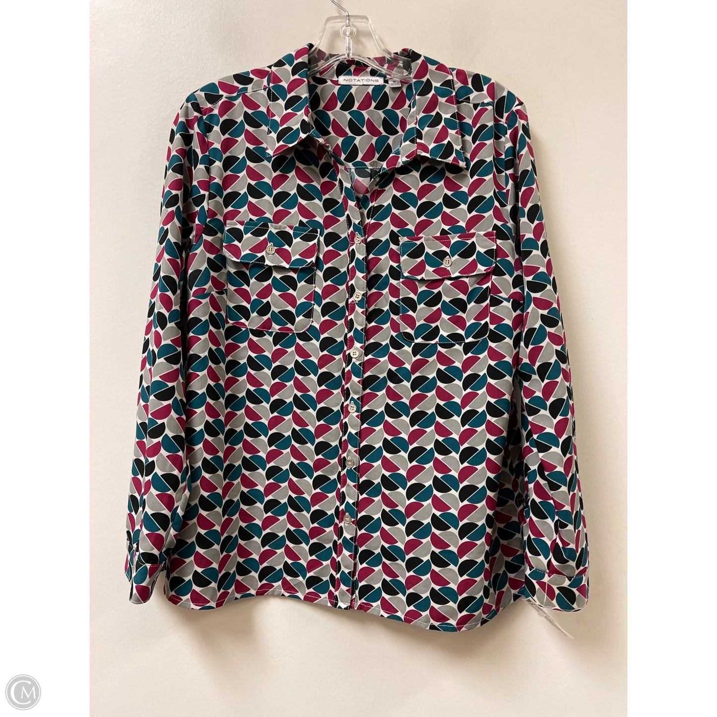 Blouse Long Sleeve By Notations In Multi-colored, Size: M