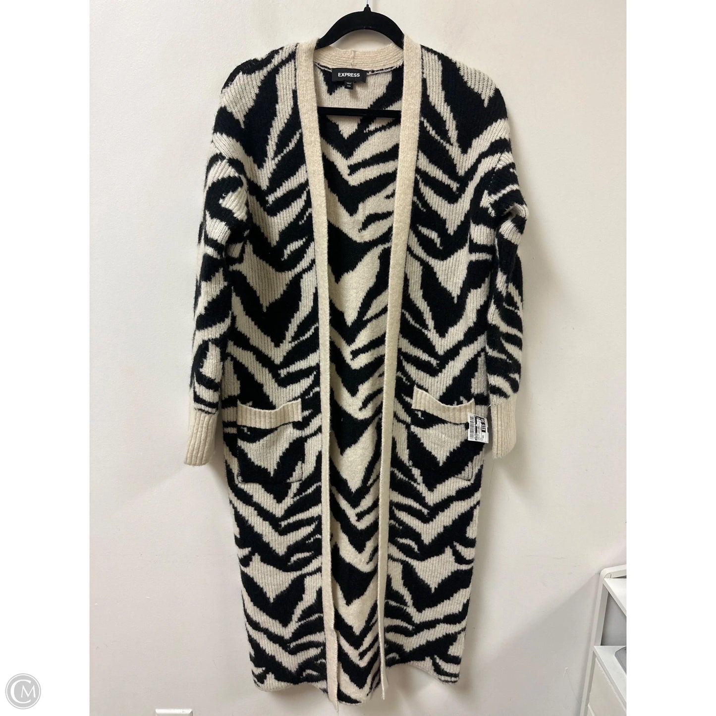 Sweater Cardigan By Express In Black & Cream, Size: Xxs