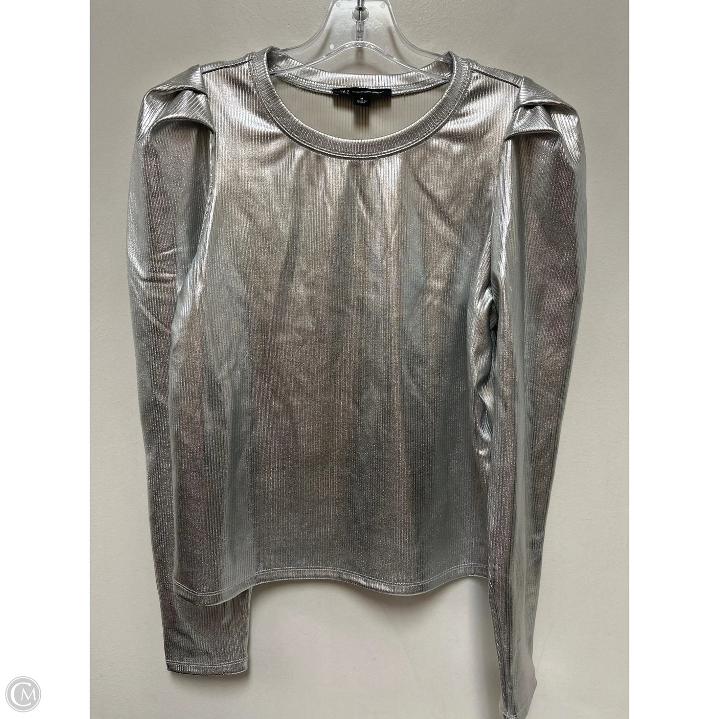 Top Long Sleeve By Inc In Silver, Size: M