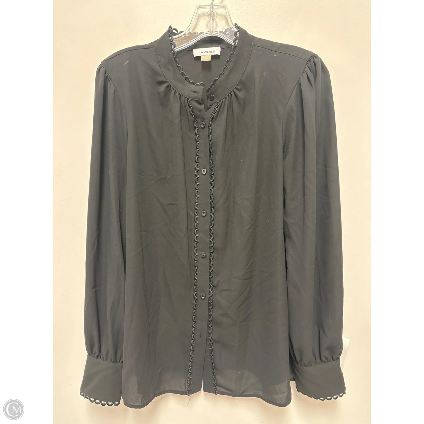 Blouse Long Sleeve By Calvin Klein In Black, Size: M