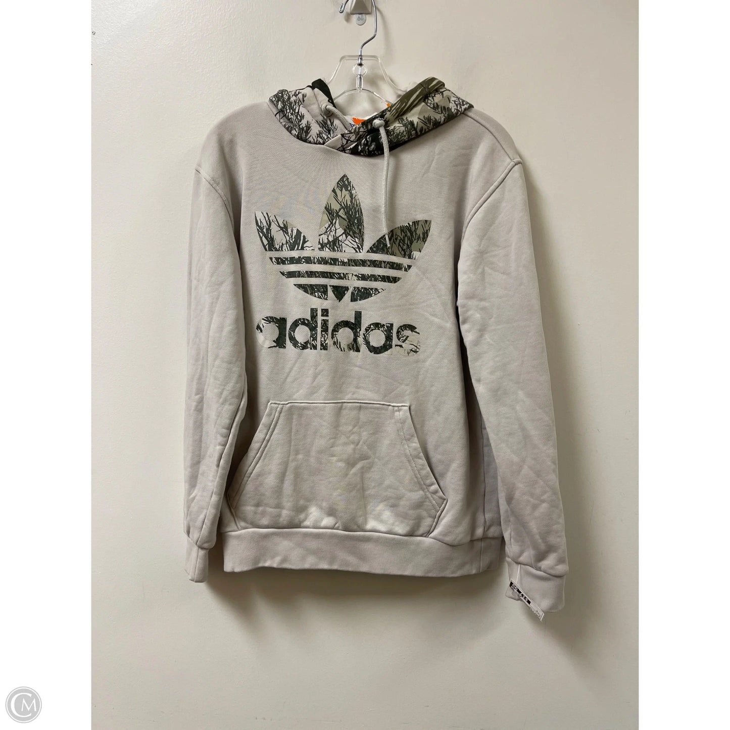 Athletic Sweatshirt Hoodie By Adidas In Green & Grey, Size: S