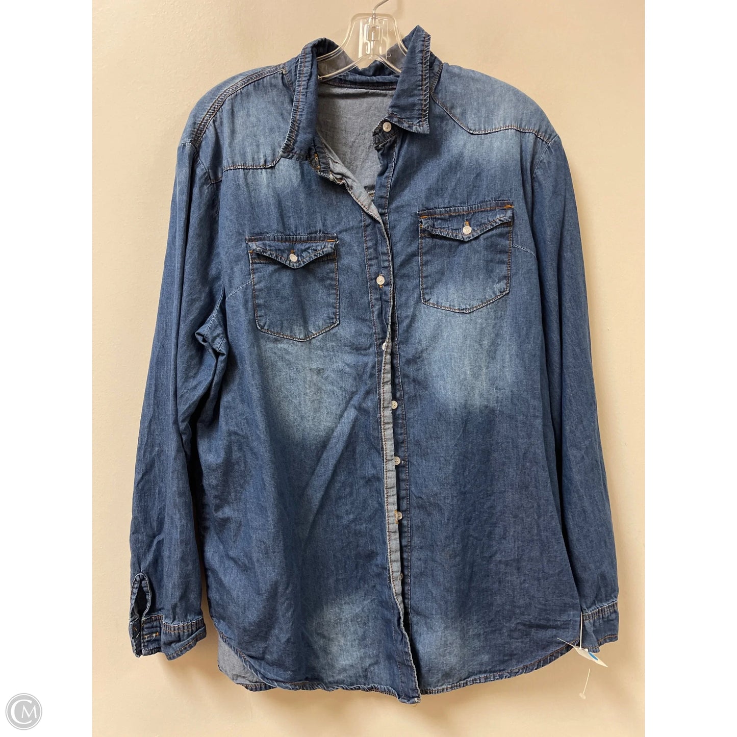 Blouse Long Sleeve By Clothes Mentor In Blue Denim, Size: 2x