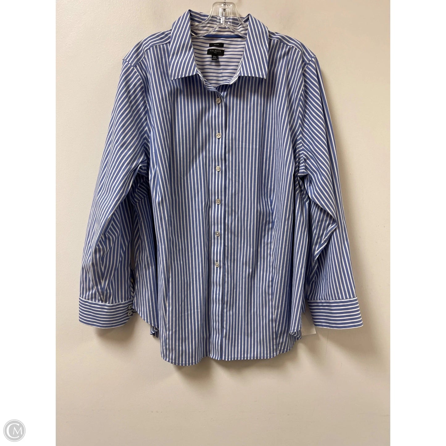 Blouse Long Sleeve By Talbots In Blue & White, Size: 2x