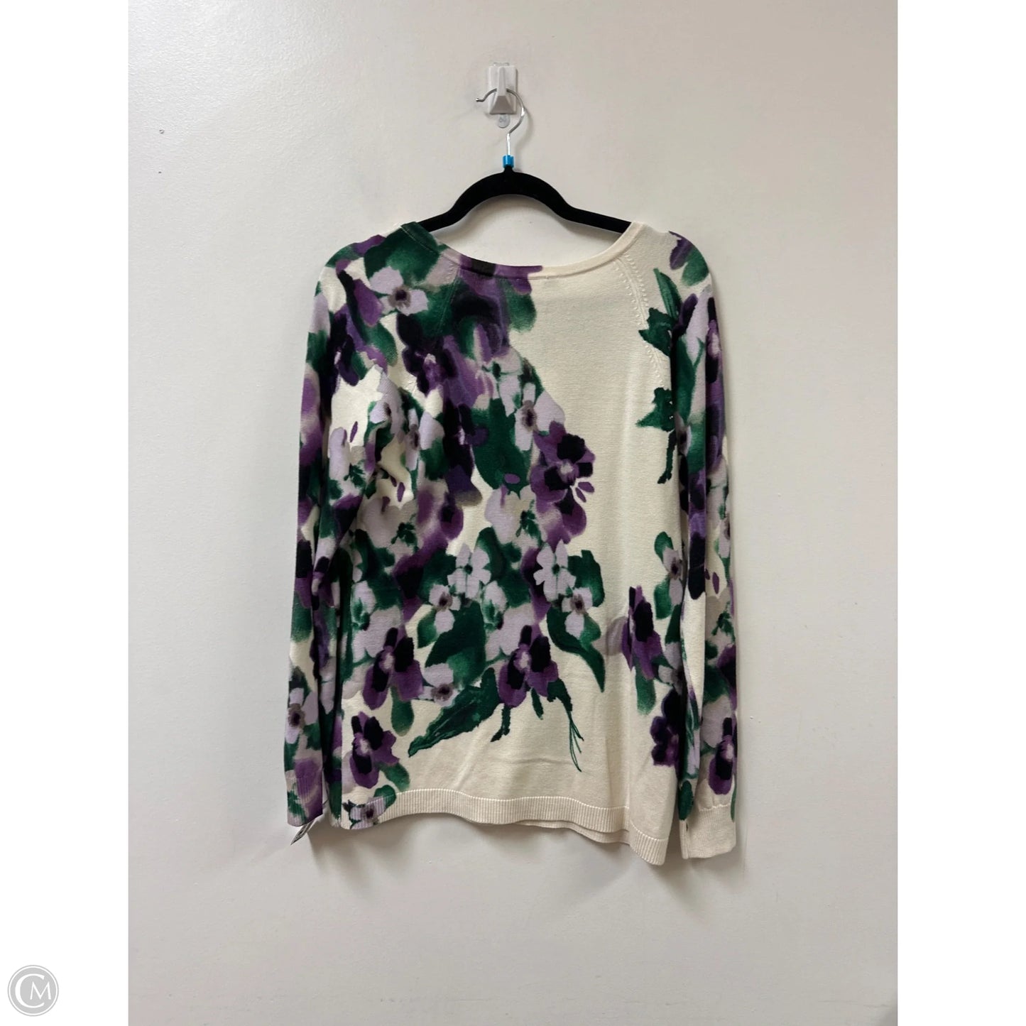Sweater By Chicos In Cream & Purple, Size: M