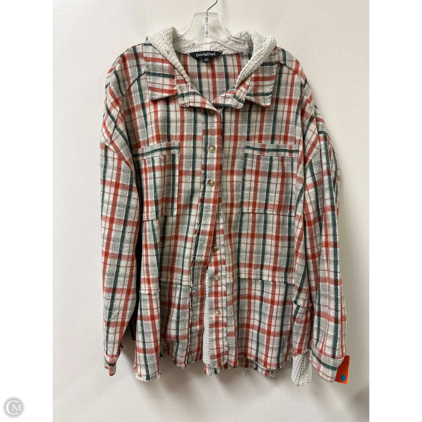 Jacket Shirt By Davi & Dani In Green & Orange, Size: 1x