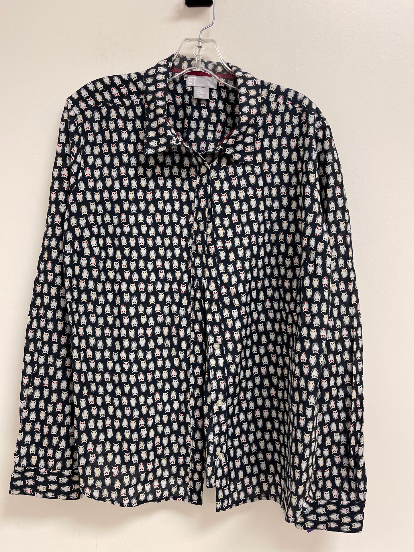 Navy Blouse Long Sleeve Jcp, Size Xl