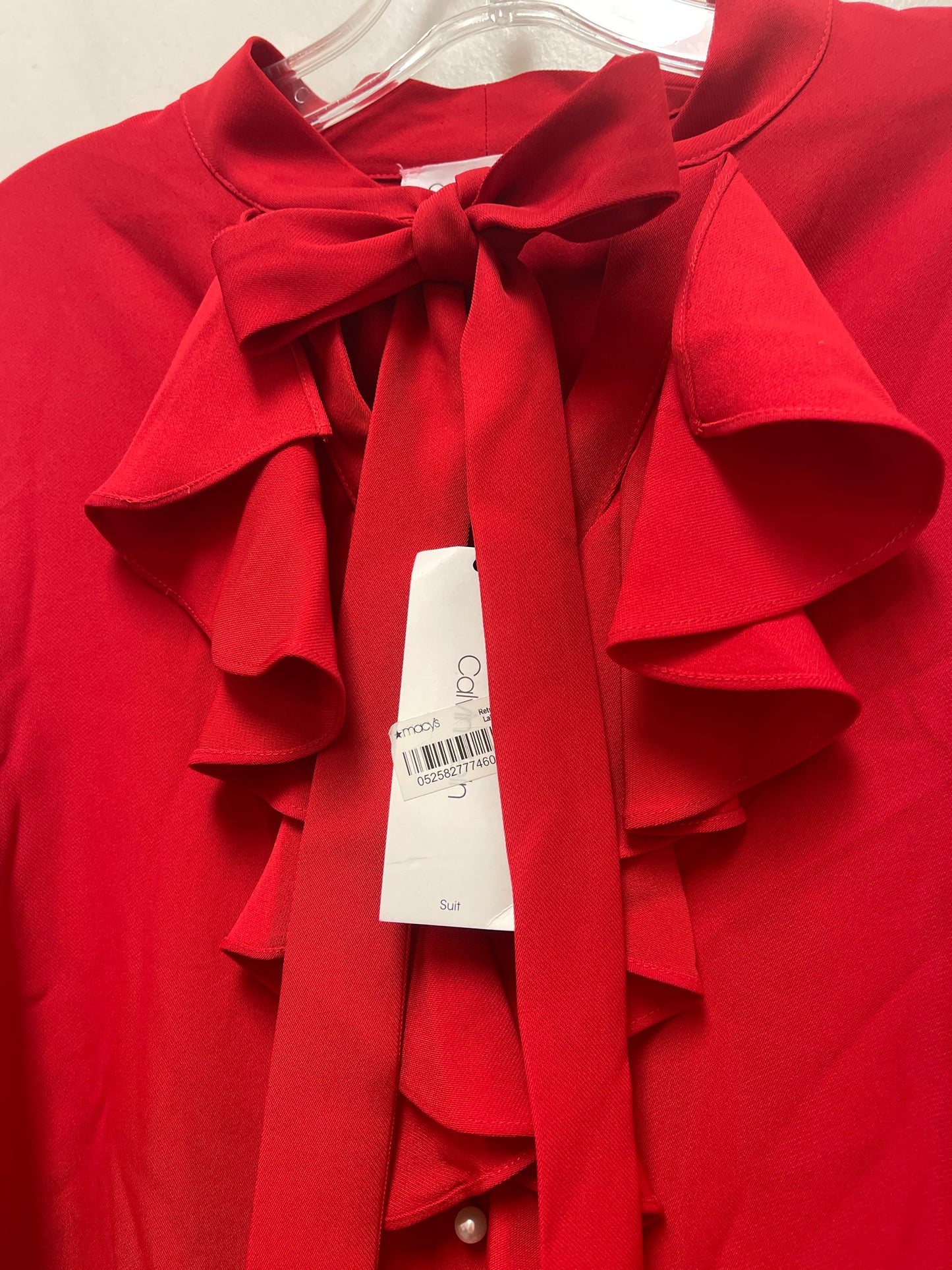 Red Blouse Long Sleeve Calvin Klein, Size Xs