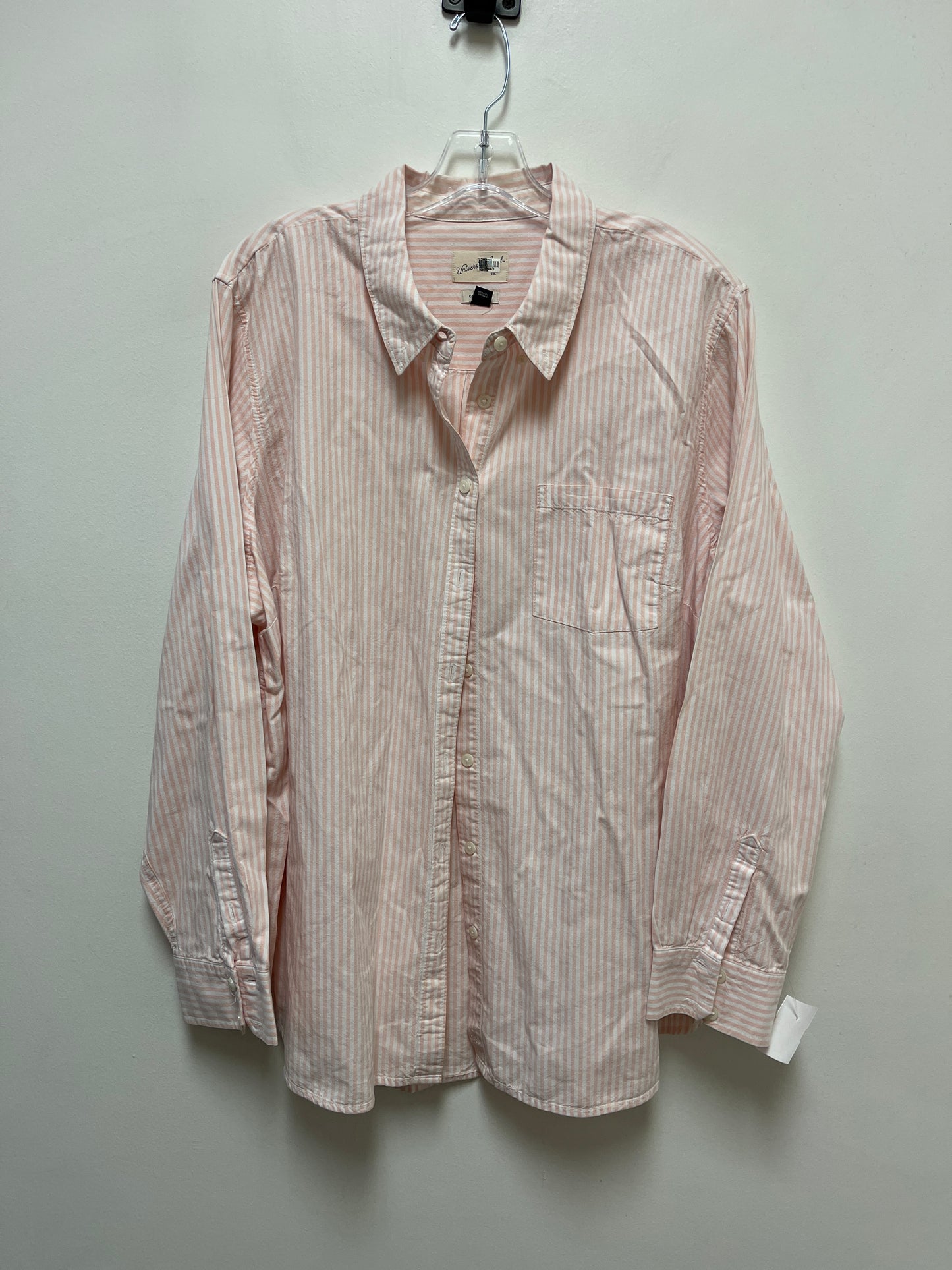 Pink & White Blouse Long Sleeve Universal Thread, Size 3x