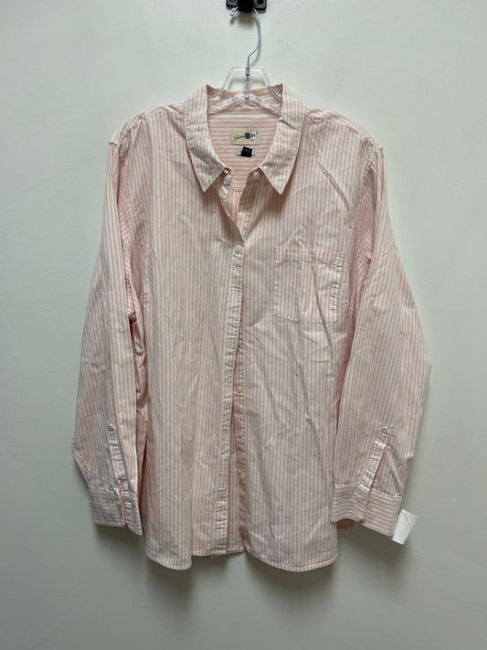 Pink & White Blouse Long Sleeve Universal Thread, Size 3x