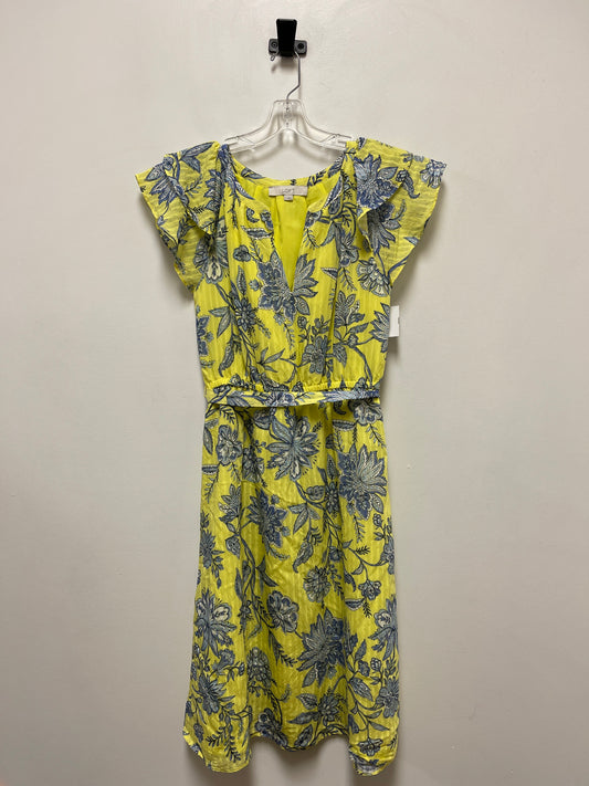 Blue & Yellow Dress Casual Midi Loft, Size S