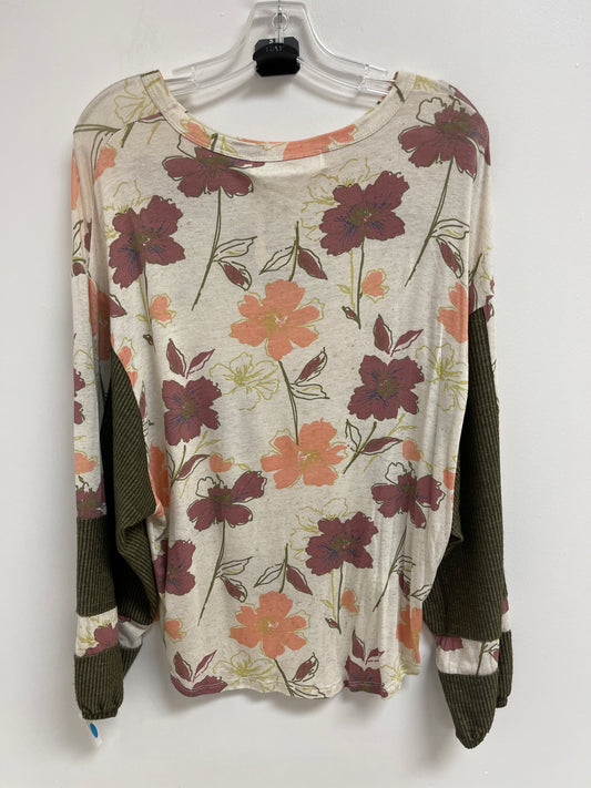 Top Long Sleeve By Vintage Havana In Cream & Green, Size: S