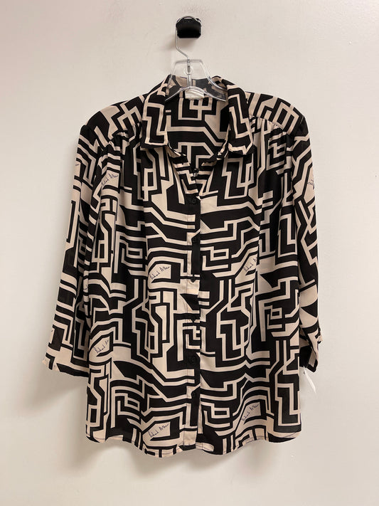 Blouse Long Sleeve By H&m In Black & Cream, Size: L