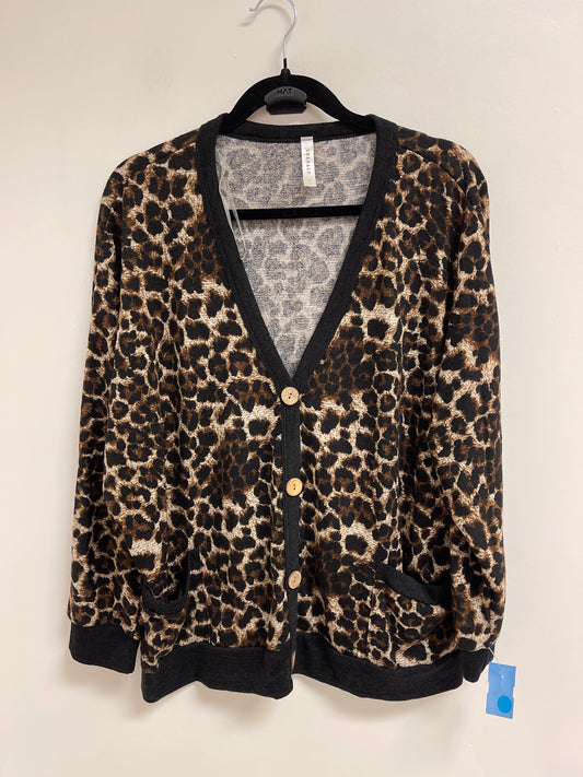 Cardigan By Emerald In Animal Print, Size: L