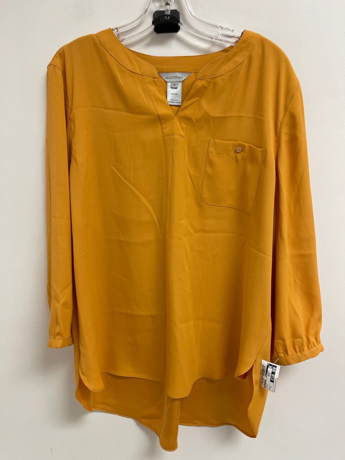 Top Long Sleeve By Multiples In Yellow, Size: Xl