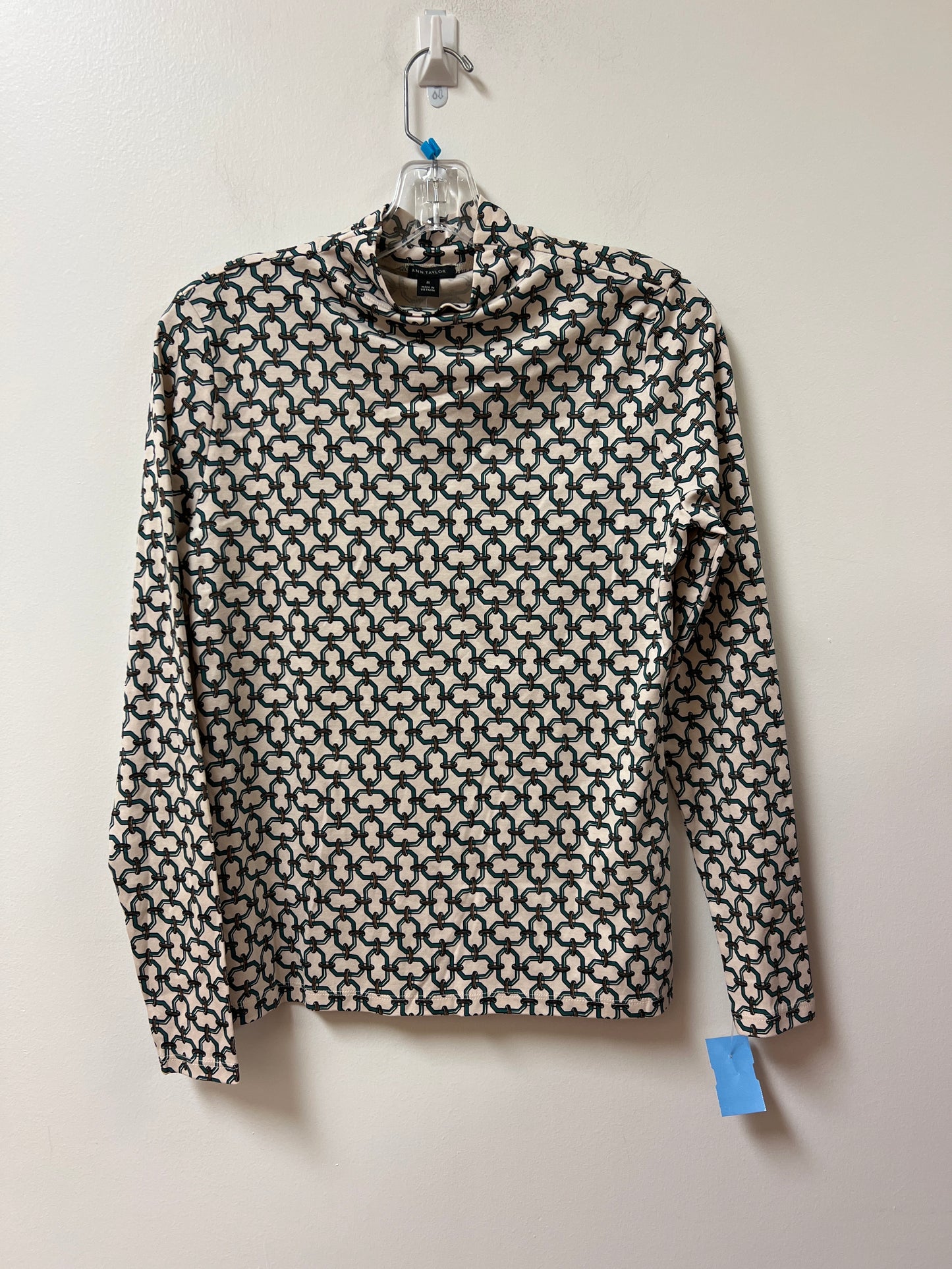 Top Long Sleeve By Ann Taylor In Cream & Green, Size: M