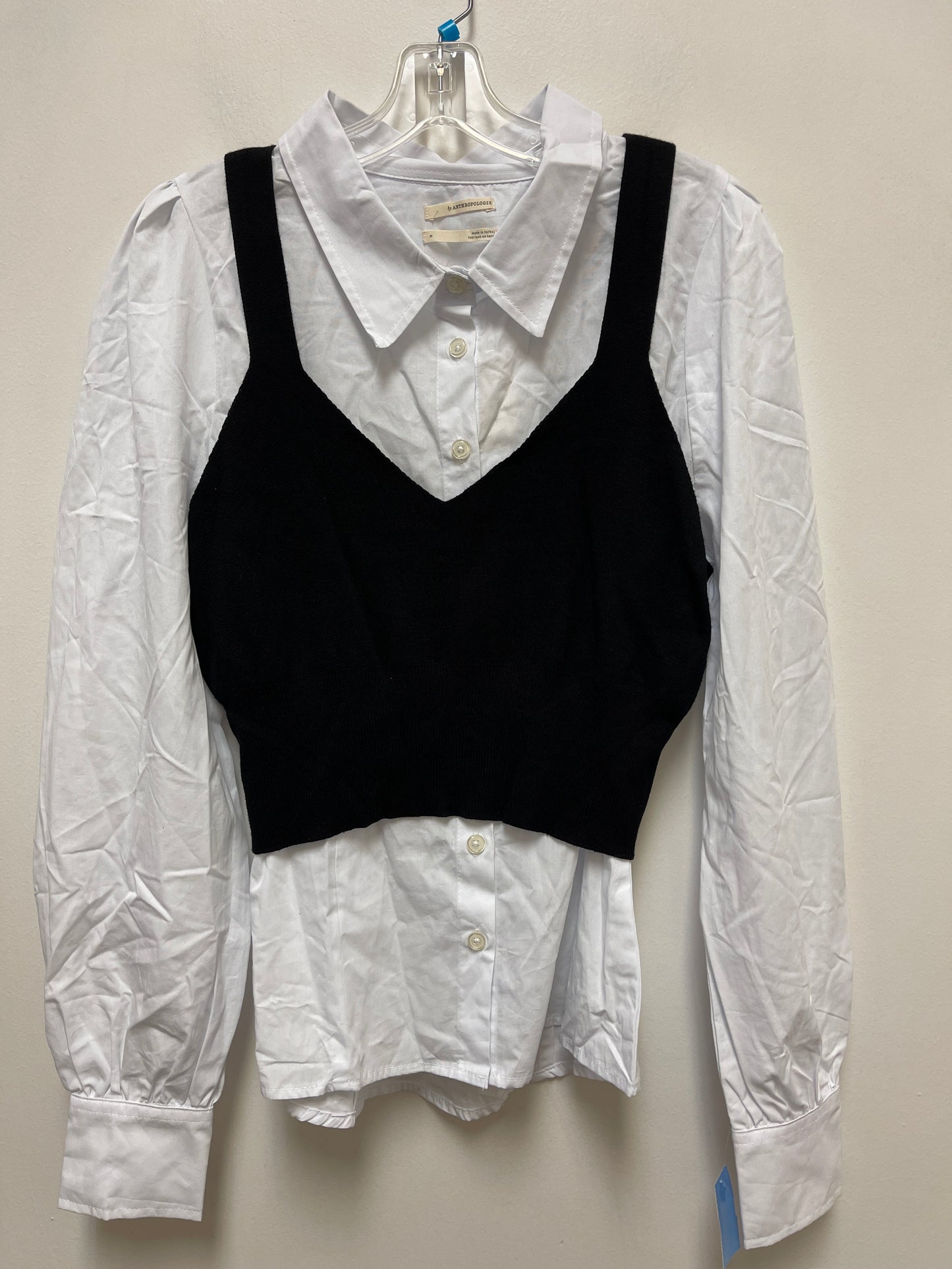 Top Long Sleeve By Anthropologie In Black & White, Size: M