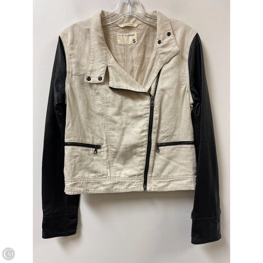 Jacket Moto Leather By Rag And Bone In Black & Cream, Size: S
