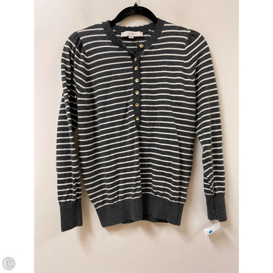 Sweater Cardigan By Loft In Striped Pattern, Size: M