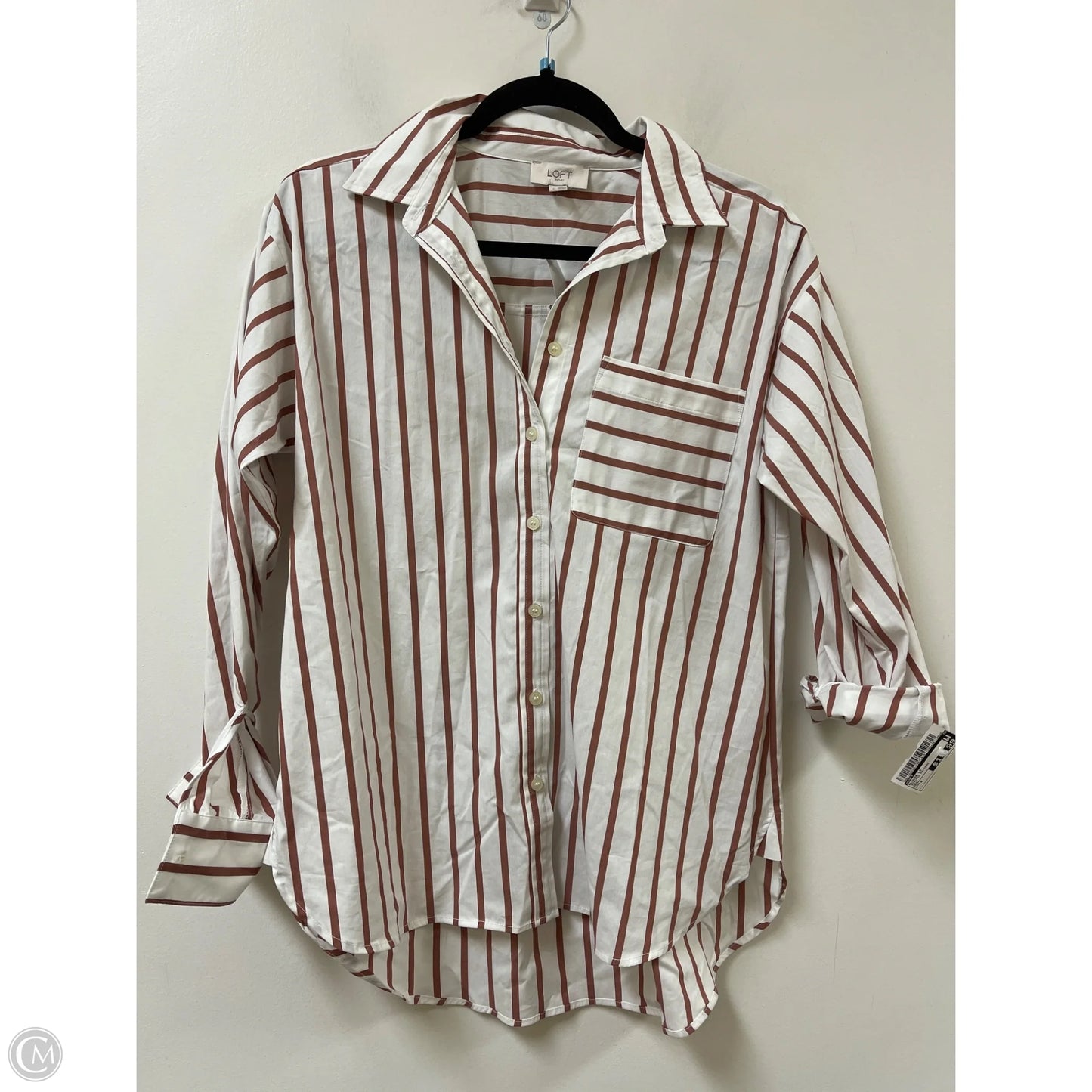 Blouse Long Sleeve By Loft In Striped Pattern, Size: S