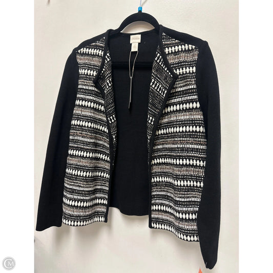 Sweater Cardigan By Chicos In Black & Cream, Size: L